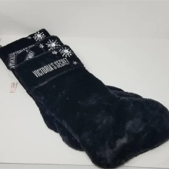 Victoria's Secret Bling Christmas Black Velvet Plush Stocking Boot NEW - Picture 3 of 7